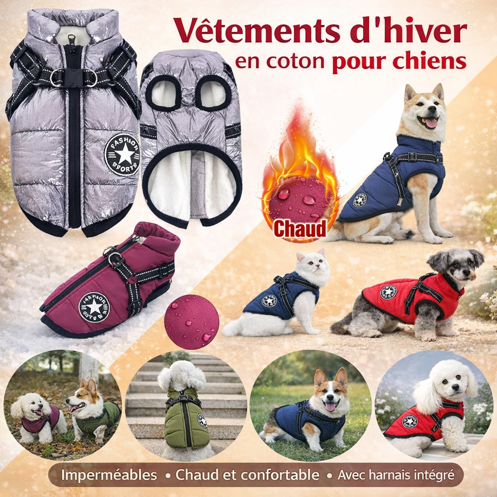 Manteau imperméable pour chien avec harnais intégré – Chaud & réfléchissant | FrostPaw™
