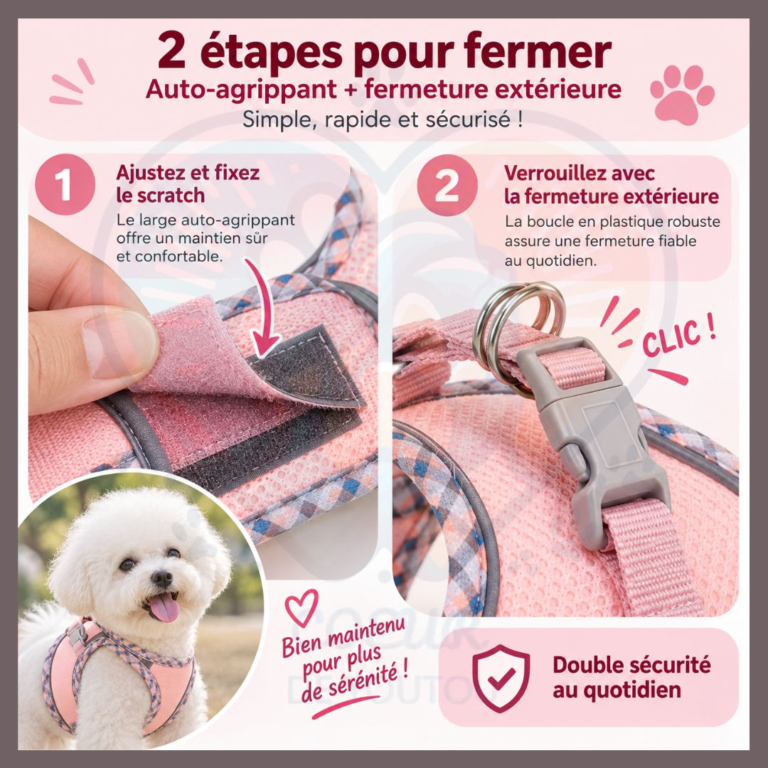 Harnais réfléchissant respirant petit chien + laisse | PRISM’AIR™