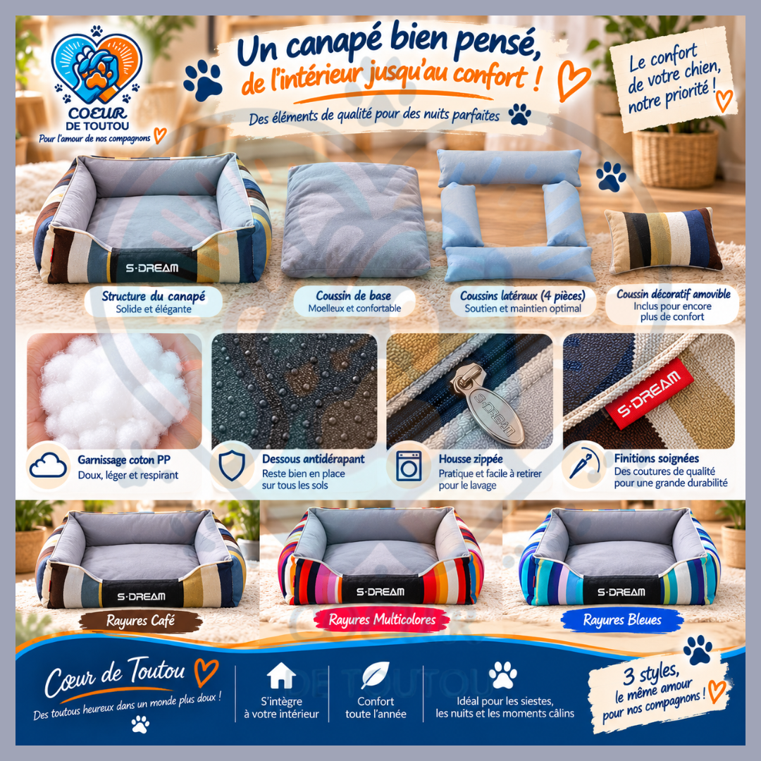 Canapé pour chien chic et déhoussable | Canapé Cabotin™