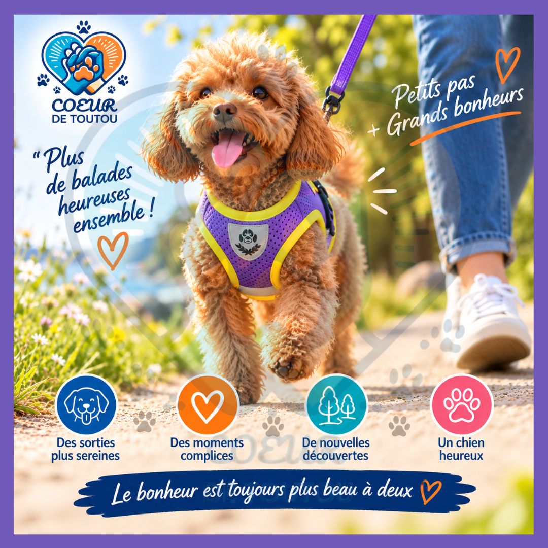Harnais réfléchissant petit chien avec laisse 150 cm | BALAD’AIR™