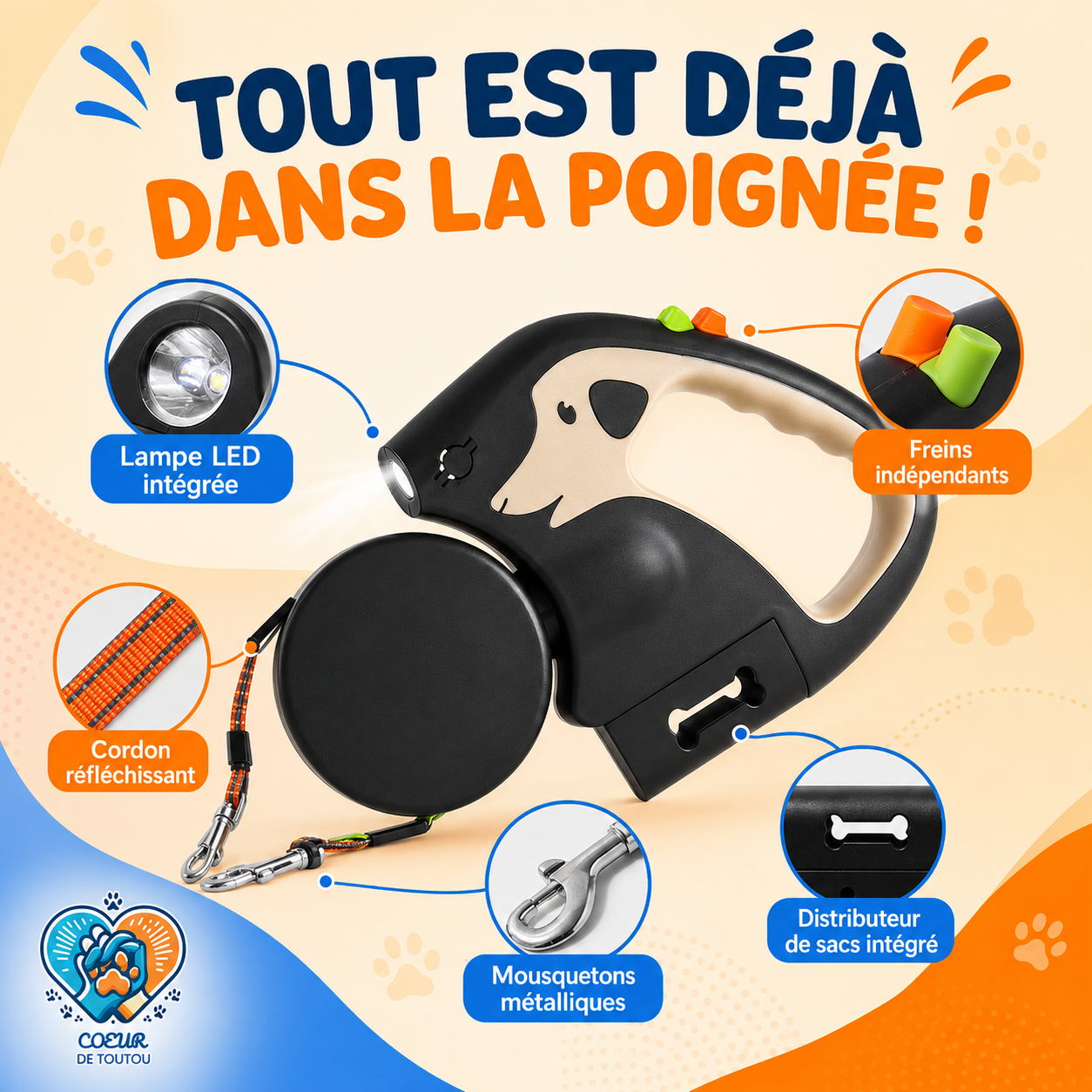 laisse enrouleur double pour chien