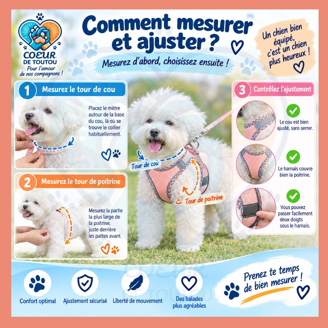 Harnais réfléchissant respirant petit chien + laisse | PRISM’AIR™