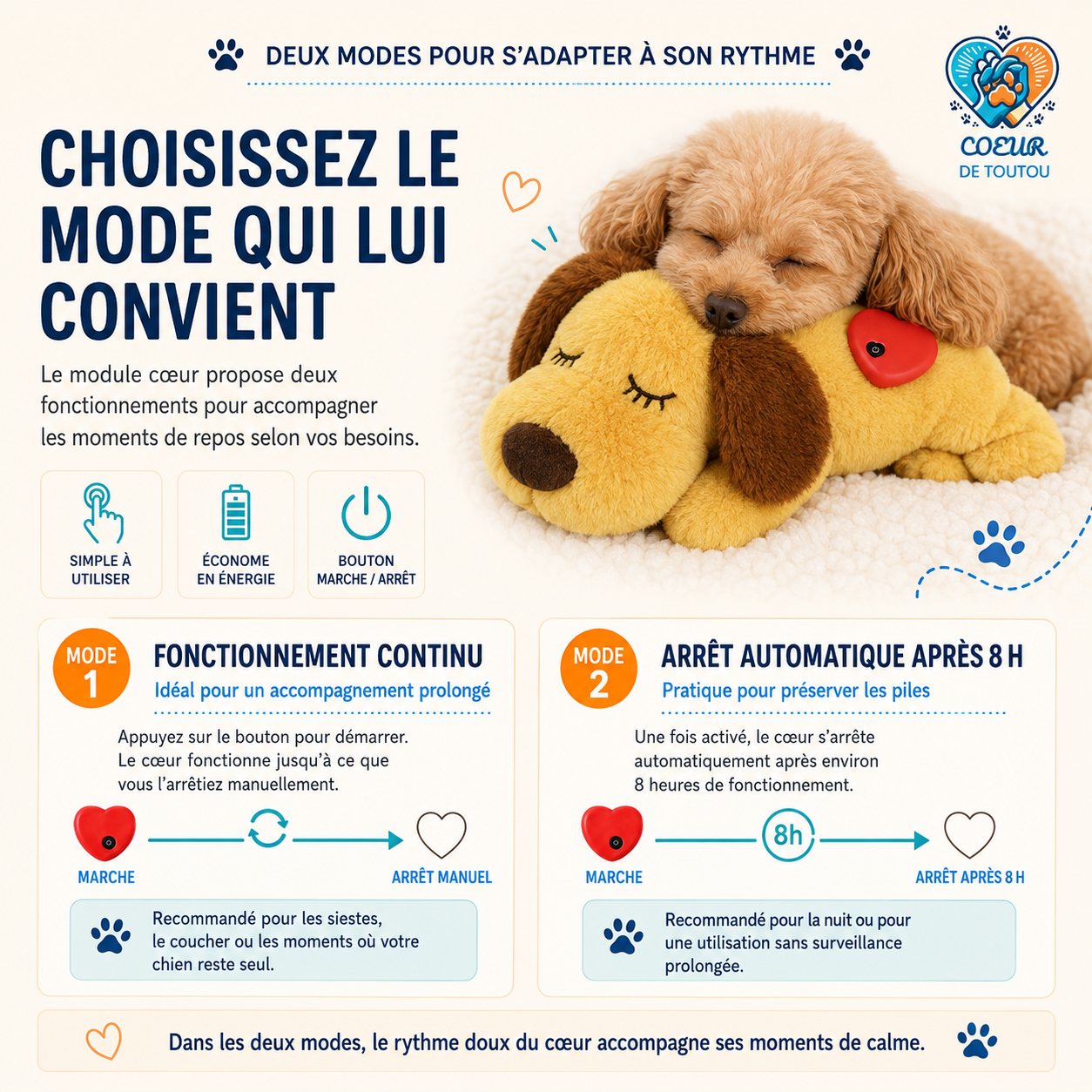 Peluche apaisante à battement de cœur pour chien et chat | Cœur’Doudou™