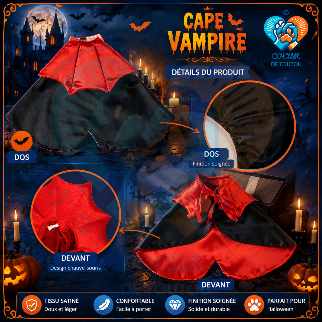 cape vampire halloween pour chien
