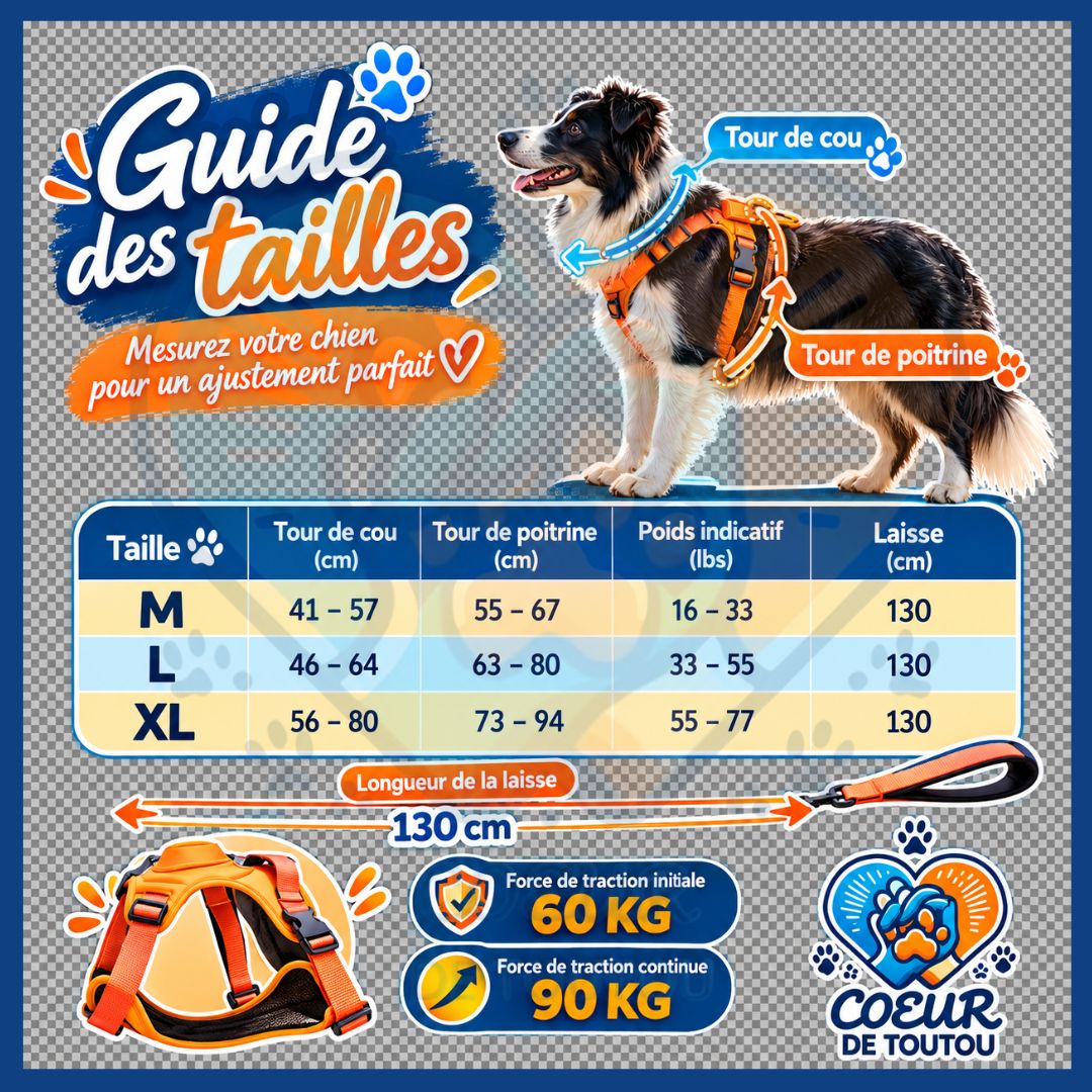 Harnais chien avec laisse rétractable intégrée | FREELINK™