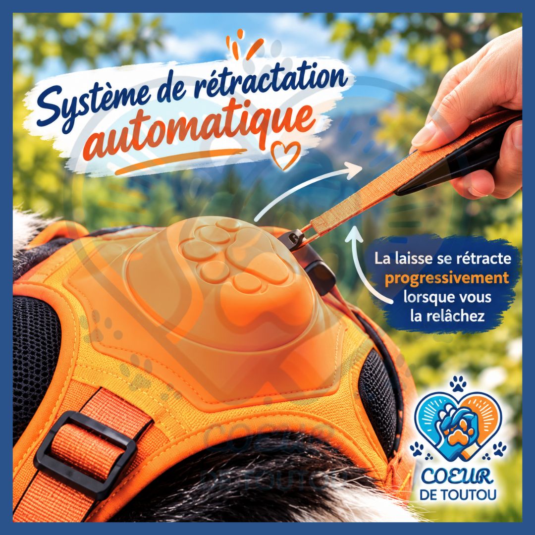 Harnais chien avec laisse rétractable intégrée | FREELINK™