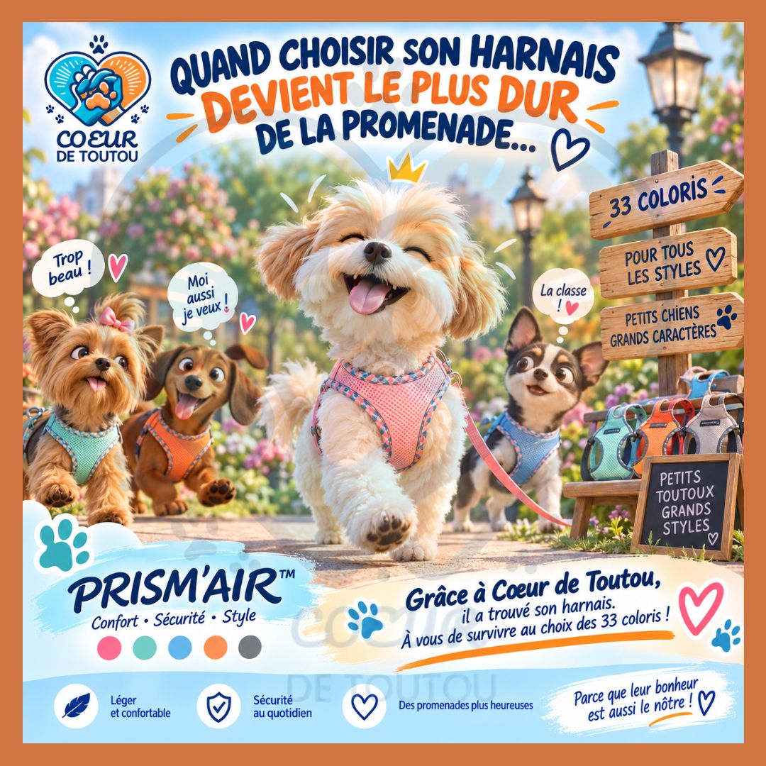 Harnais réfléchissant respirant petit chien + laisse | PRISM’AIR™