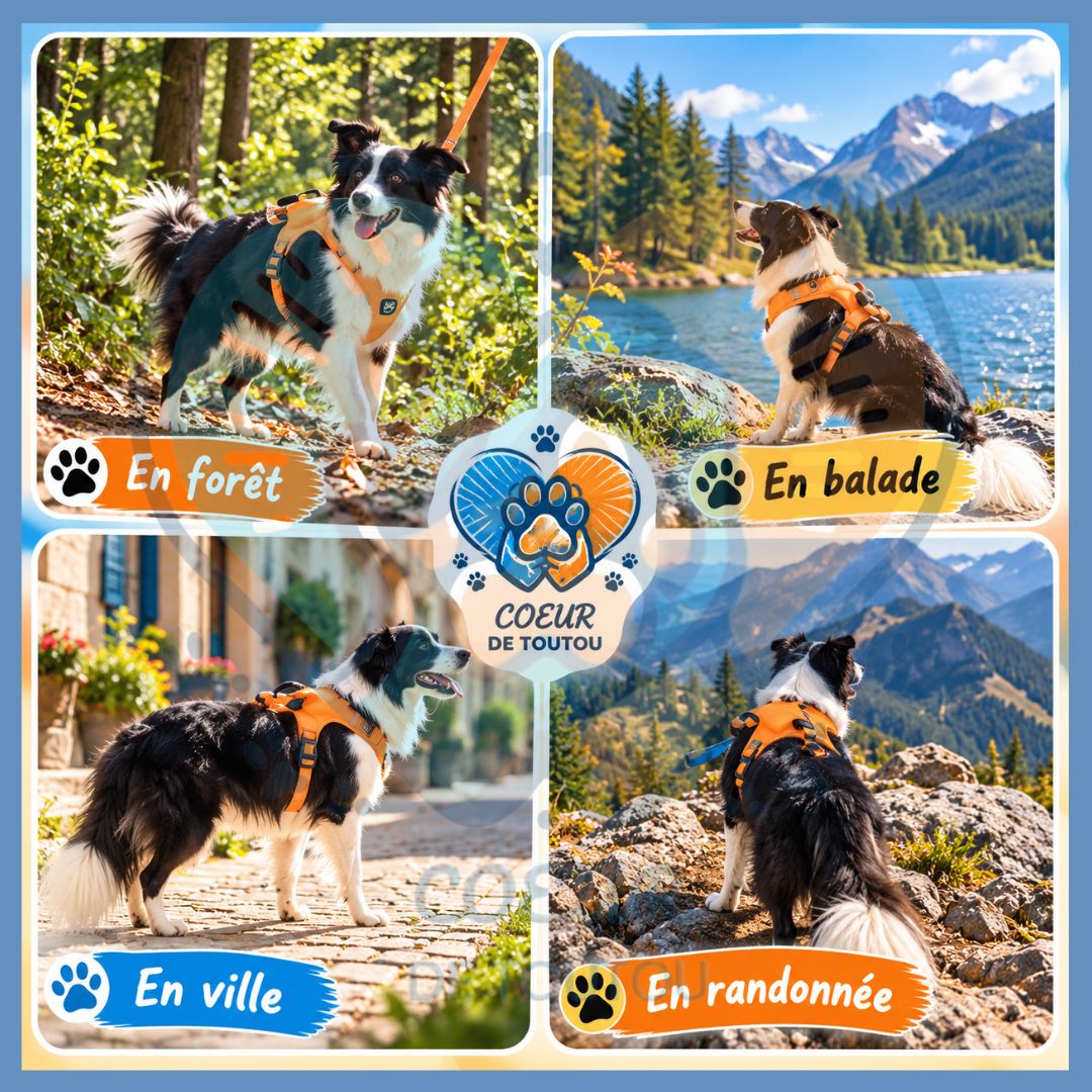 Harnais chien avec laisse rétractable intégrée | FREELINK™