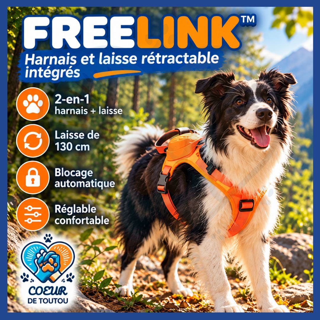 Harnais chien avec laisse rétractable intégrée | FREELINK™