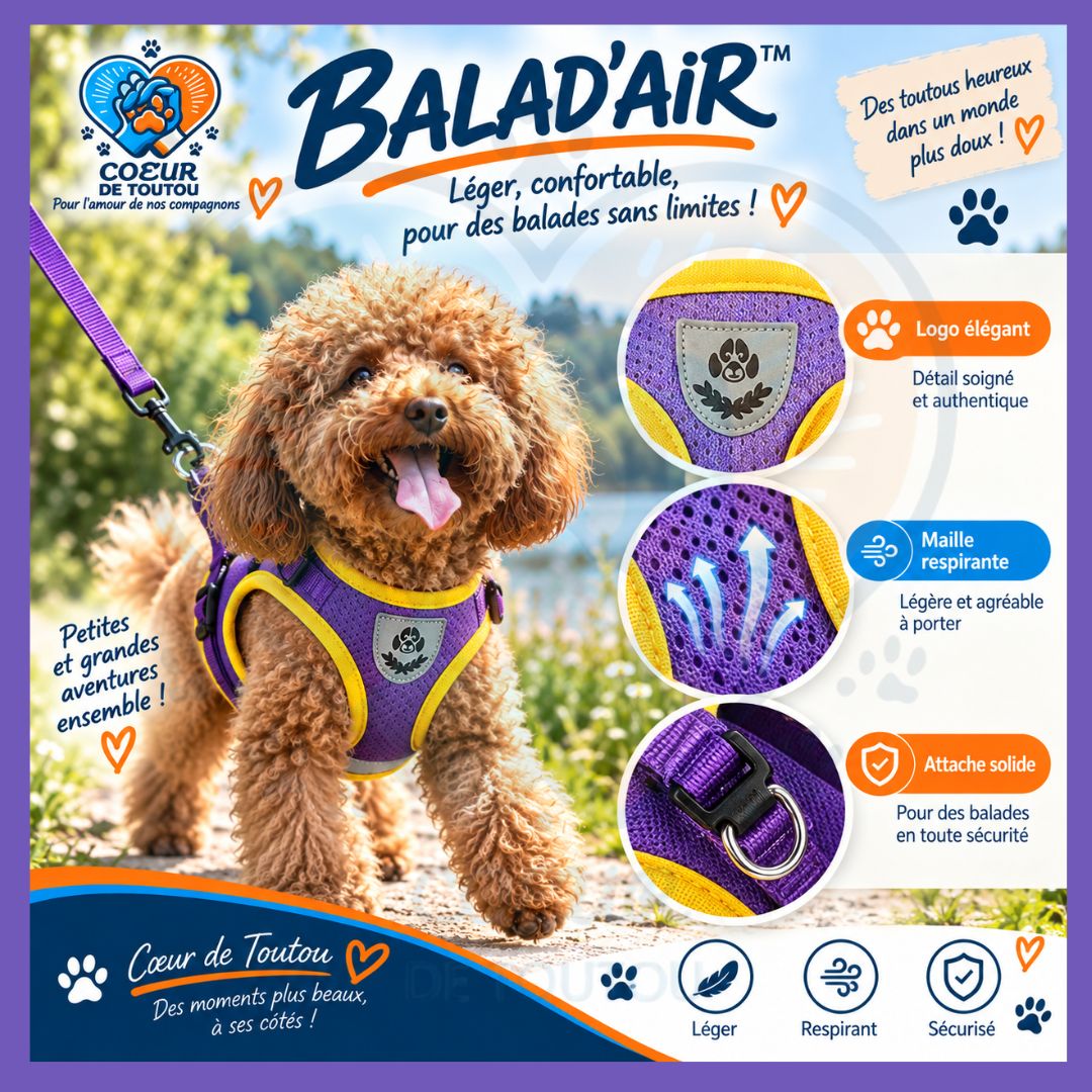 Harnais réfléchissant petit chien avec laisse 150 cm | BALAD’AIR™