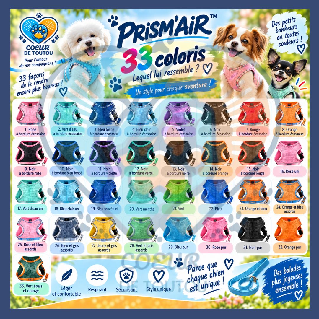 Harnais réfléchissant respirant petit chien + laisse | PRISM’AIR™