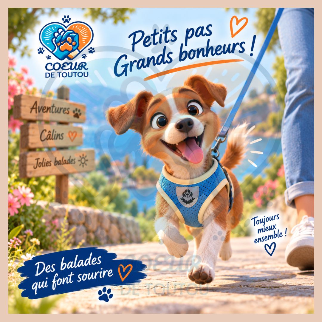 Harnais réfléchissant petit chien avec laisse 150 cm | BALAD’AIR™
