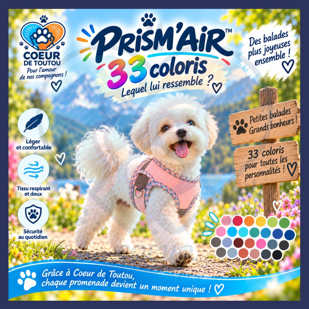 Harnais réfléchissant respirant petit chien + laisse | PRISM’AIR™