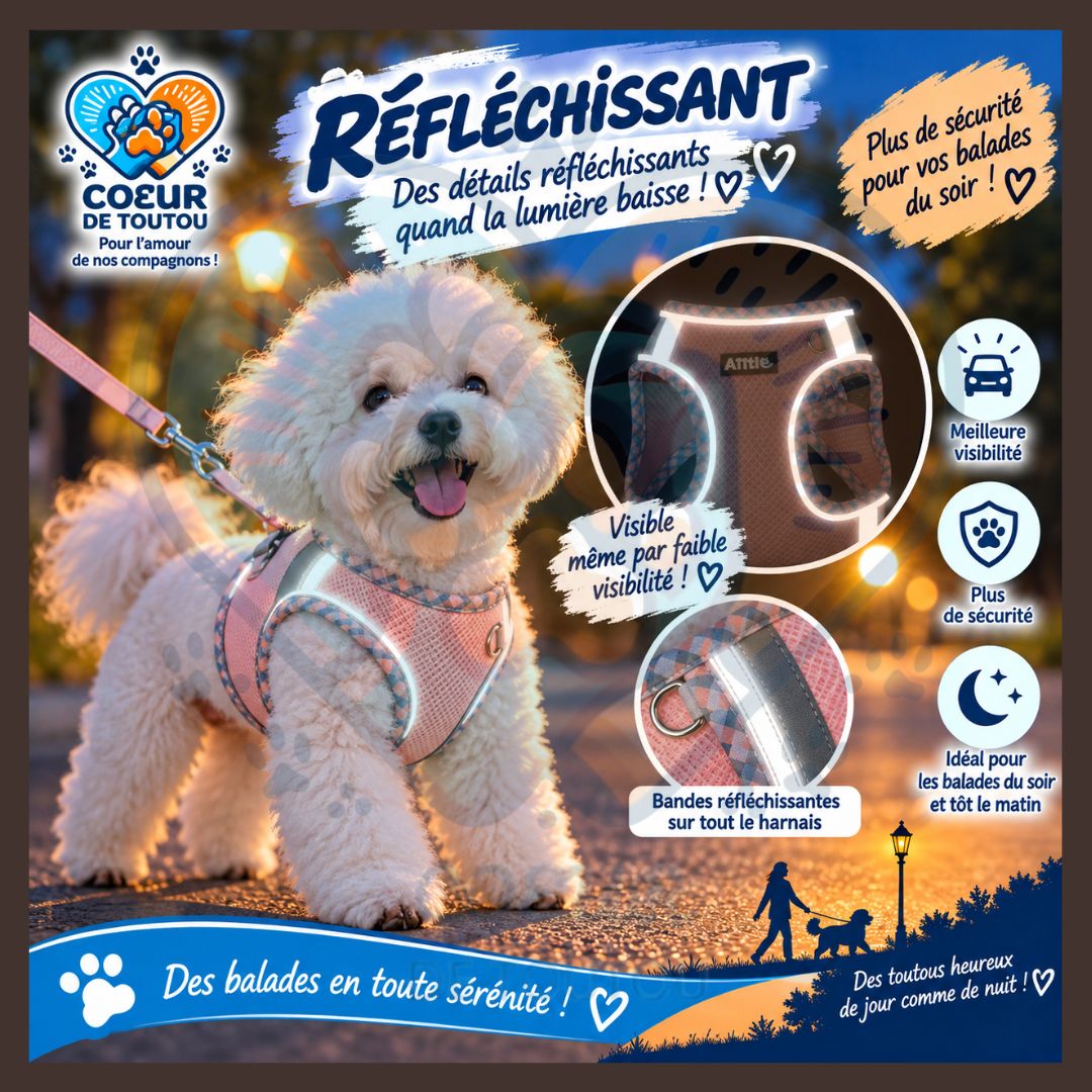 Harnais réfléchissant respirant petit chien + laisse | PRISM’AIR™