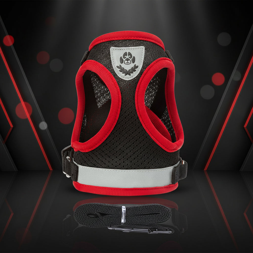harnais pour chien noir et rouge