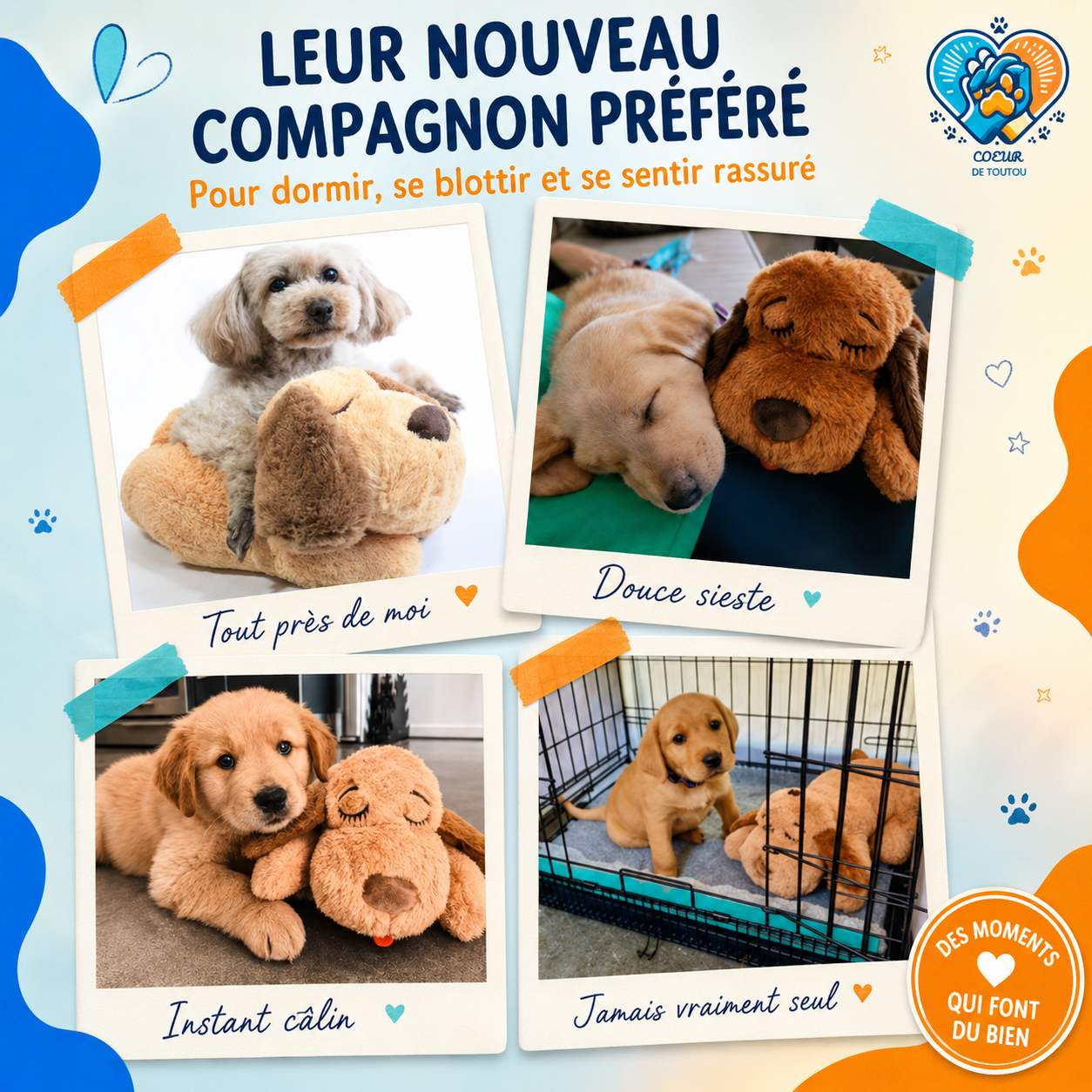 Peluche apaisante à battement de cœur pour chien et chat | Cœur’Doudou™