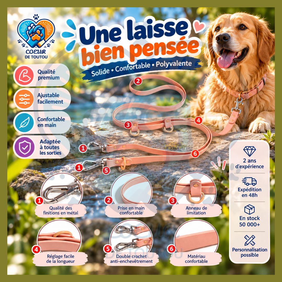 Laisse multifonction mains libres chien 2,50 m | FLEXIWALK™