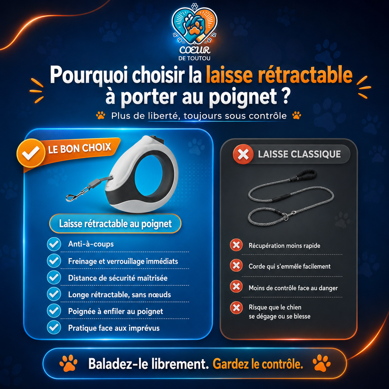 laisse retractable chien
