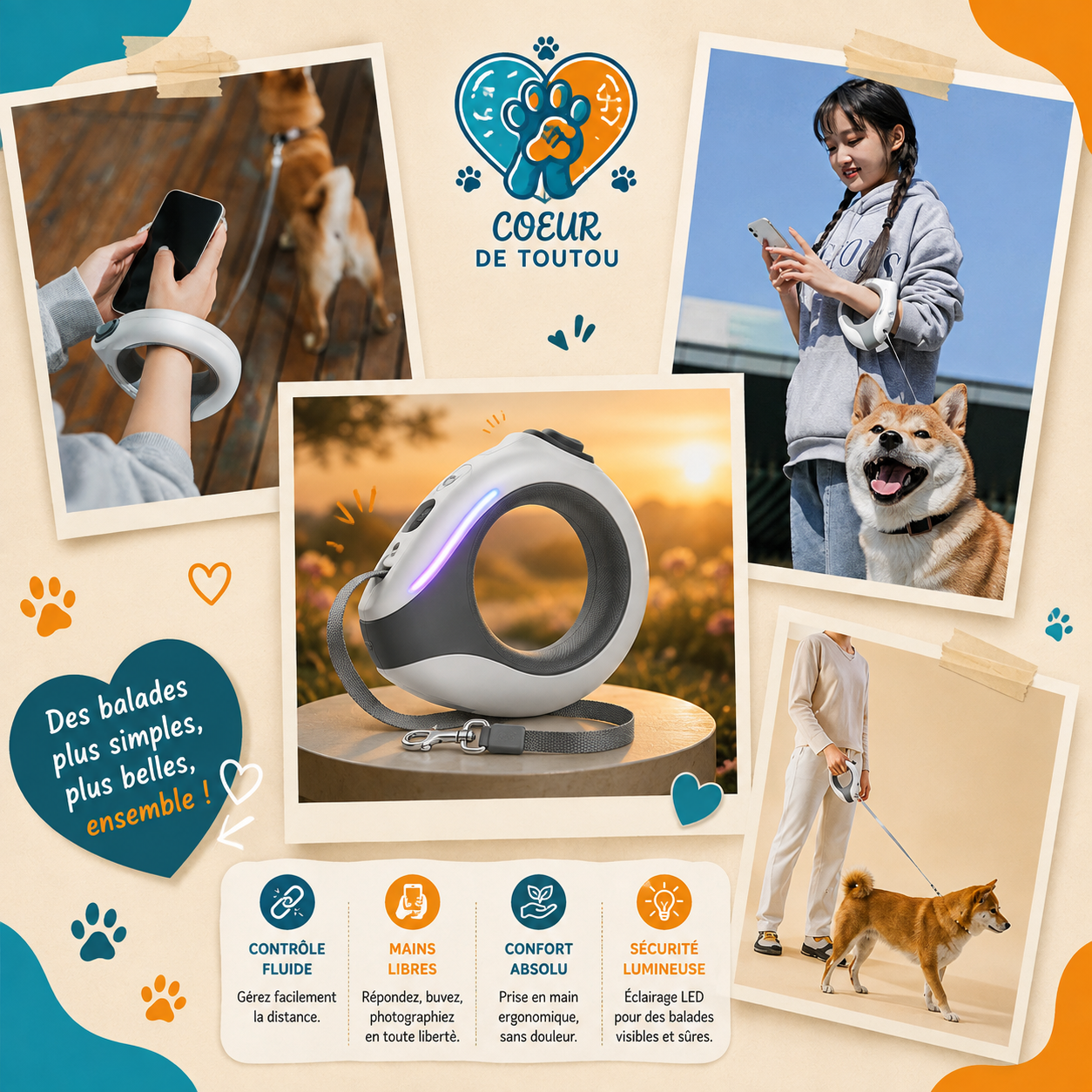 laisse retractable chien