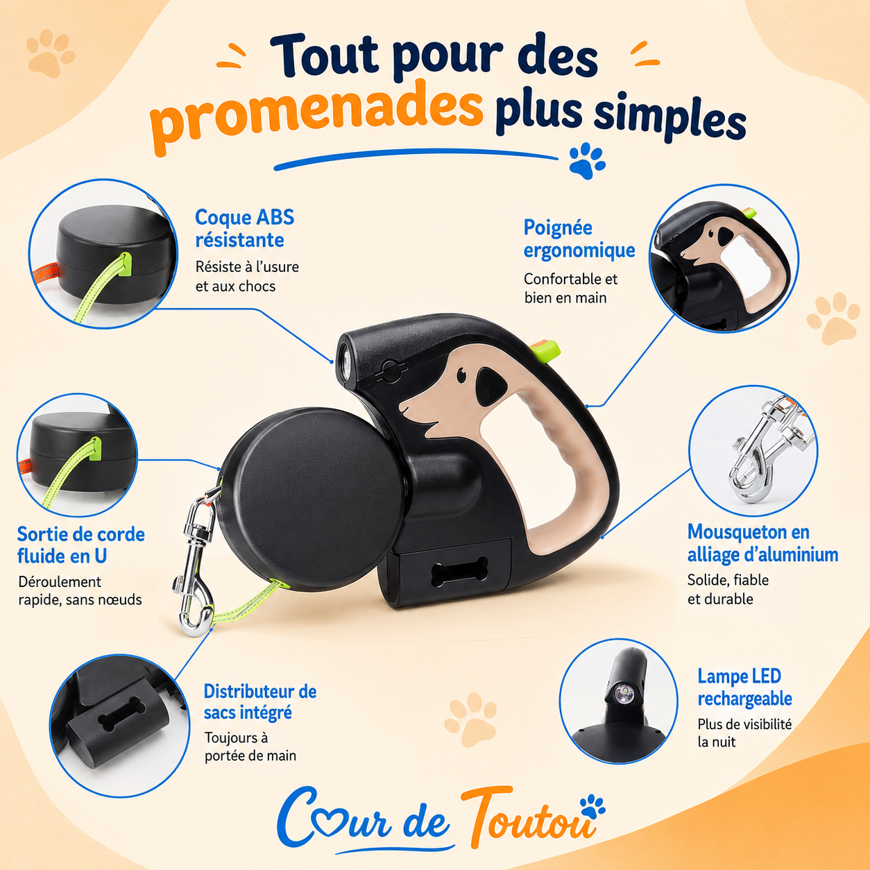 laisse enrouleur double pour chien