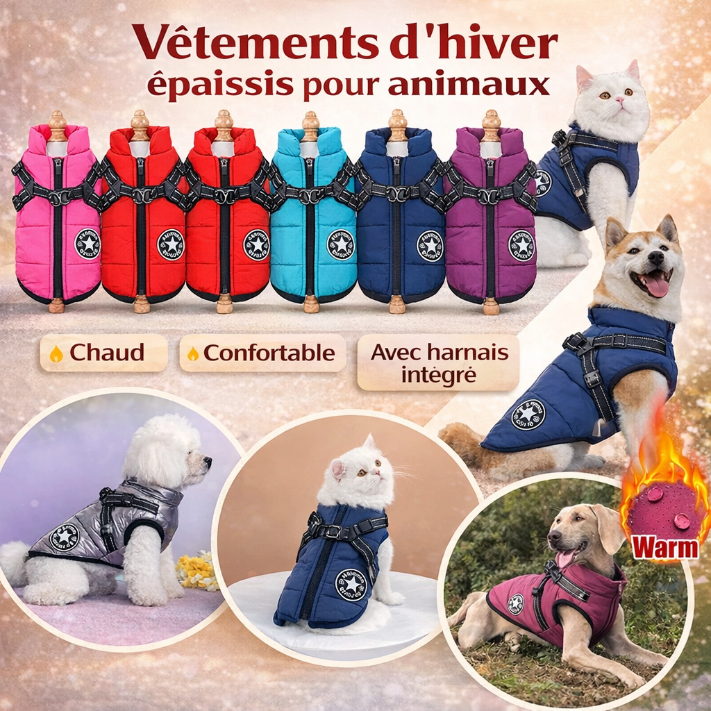 Manteau imperméable pour chien avec harnais intégré – Chaud & réfléchissant | FrostPaw™
