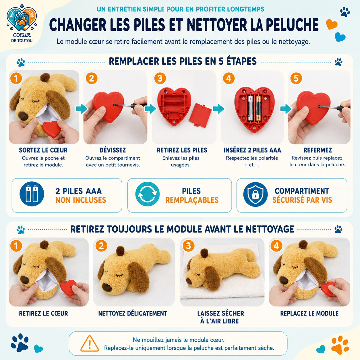 Peluche apaisante à battement de cœur pour chien et chat | Cœur’Doudou™