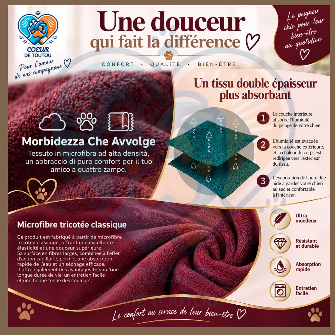 Peignoir de séchage ultra-absorbant pour chien | Noble’Dry™