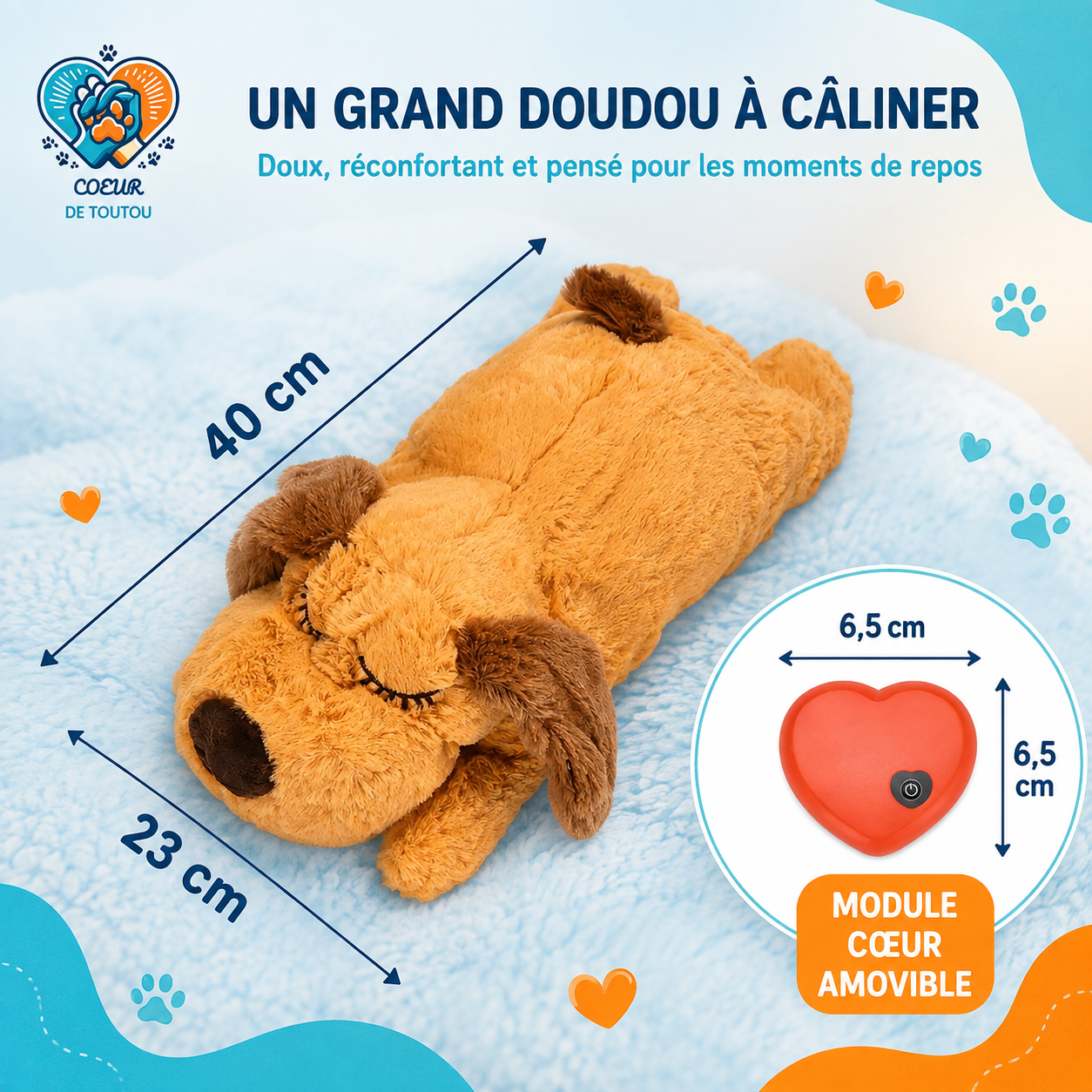 Peluche apaisante à battement de cœur pour chien et chat | Cœur’Doudou™
