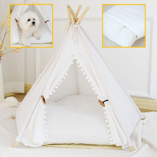 Tente pour chien en bois avec coussin confortable
