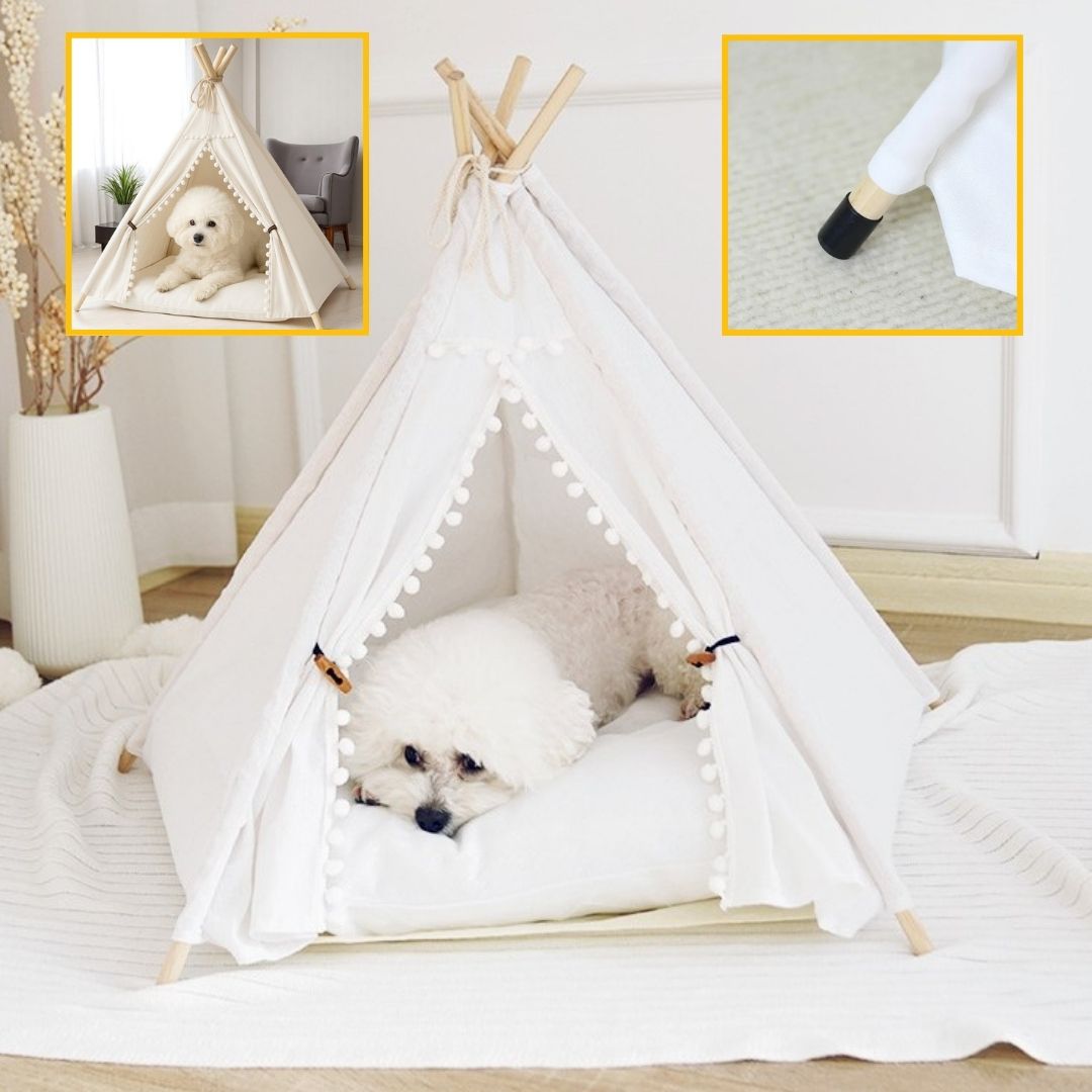 Tente pour animaux domestiques avec structure en bois naturel